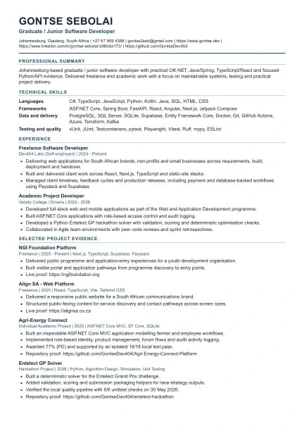 First page preview of Gontse Sebolai's CV